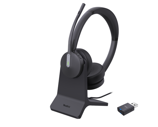 Casque sans fil DECT Yealink WH64 Hybrid Dual Teams, DECT + Bluetooth 5.2, binaural, dongle USB, support de charge BHC70