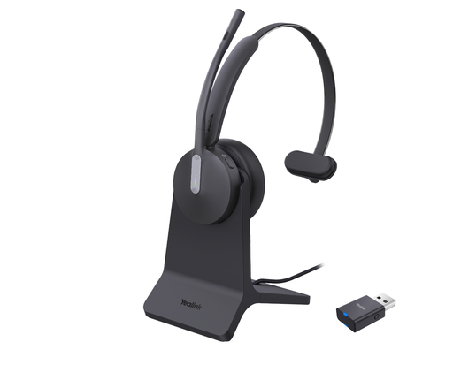 Casque sans fil DECT Yealink WH64 Hybrid Mono Teams, DECT + Bluetooth 5.2, monaural, dongle USB, support de charge BHC70