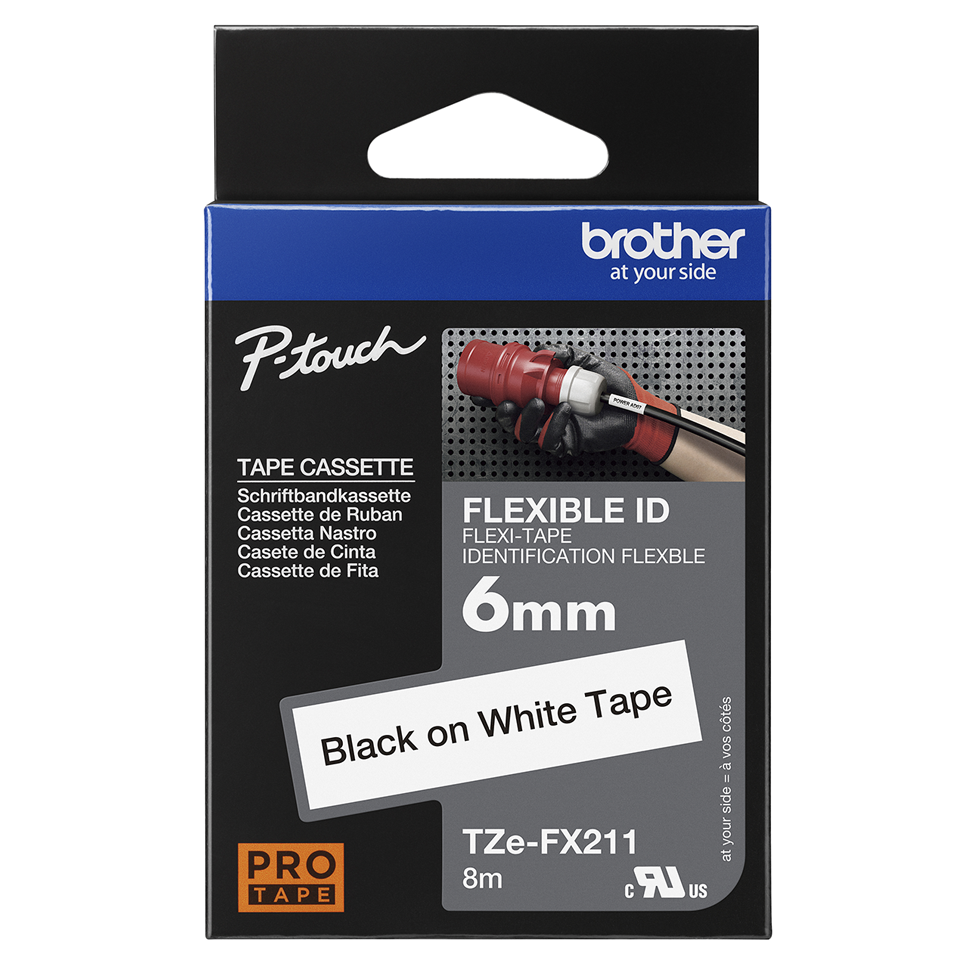 Brother TZe-FX211 / TZEFX211 flexible id tape, black on white, 6 mm x 8 m
