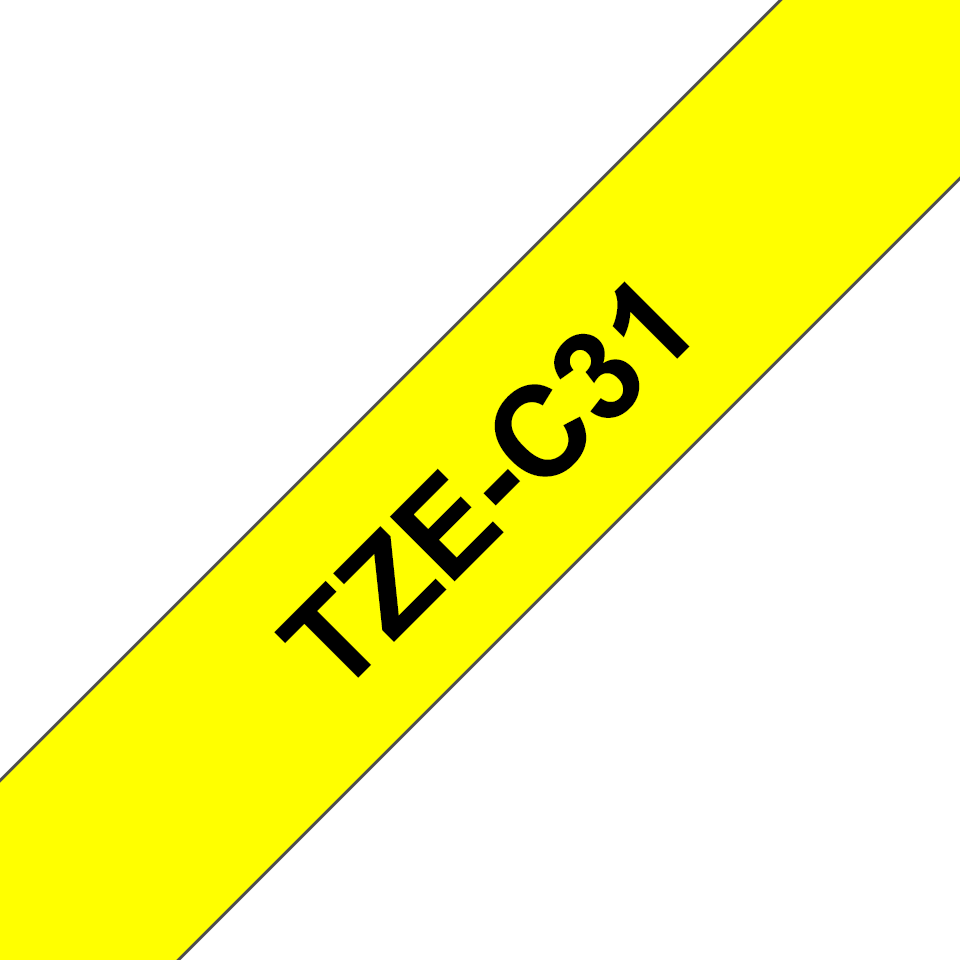 Ruban laminé fluorescent Brother TZe-C31 / TZEC31, noir sur jaune fluo, 12 mm x 5 m