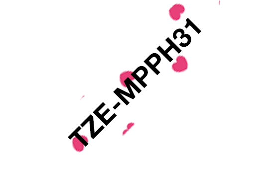 Brother Schriftband gemustert TZe-MPPH31 / TZEMPPH31, schwarz auf Herzchenmuster rosa, 12 mm x 4 m