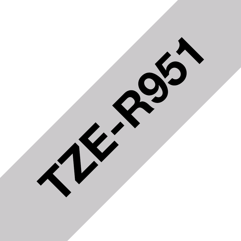 Brother TZe-R951 / TZER951 satin ribbon, black on silver, 24 mm x 4 m