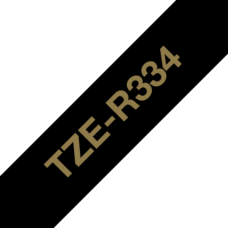 Ruban satin Brother TZe-R334 / TZER334, doré sur noir, 12 mm x 4 m