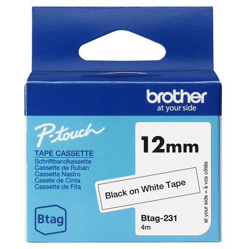 Brother BTAG-231 / BTAG231 non-laminated tape, black on white, 12 mm