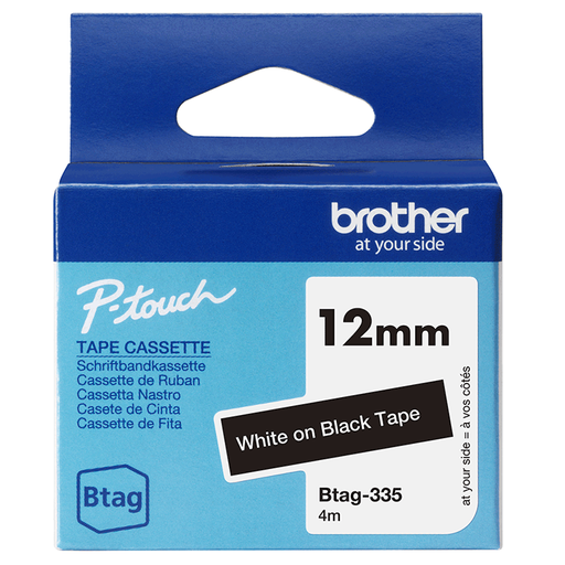 Ruban non laminé Brother BTAG-335 / BTAG335, blanc sur noir, 12 mm