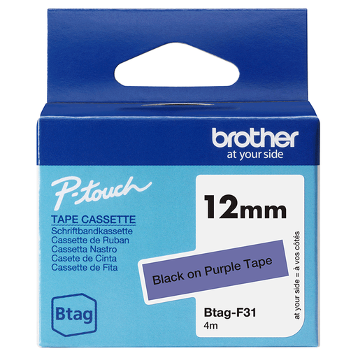 Brother BTAG-F31 / BTAGF31 non-laminated tape, black on purple, 12 mm