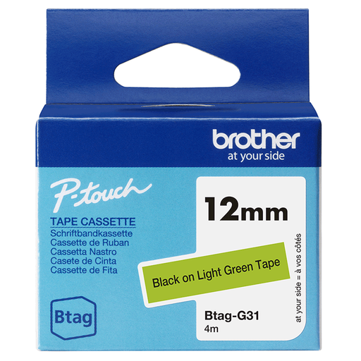 Brother BTAG-G31 / BTAGG31 non-laminated tape, black on light green, 12 mm