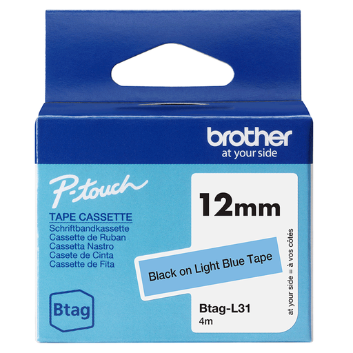 Brother BTAG-L31 / BTAGL31 non-laminated tape, black on light blue, 12 mm