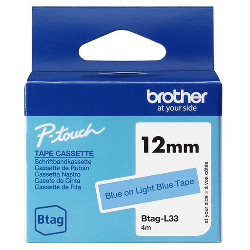 Brother BTAG-L33 / BTAGL33 non-laminated tape, blue on light blue, 12 mm