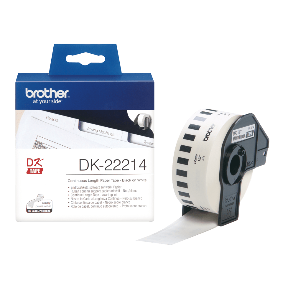 Rouleau continu papier Brother DK-22214 / DK22214, noir sur blanc, 12 mm x 30,48 m