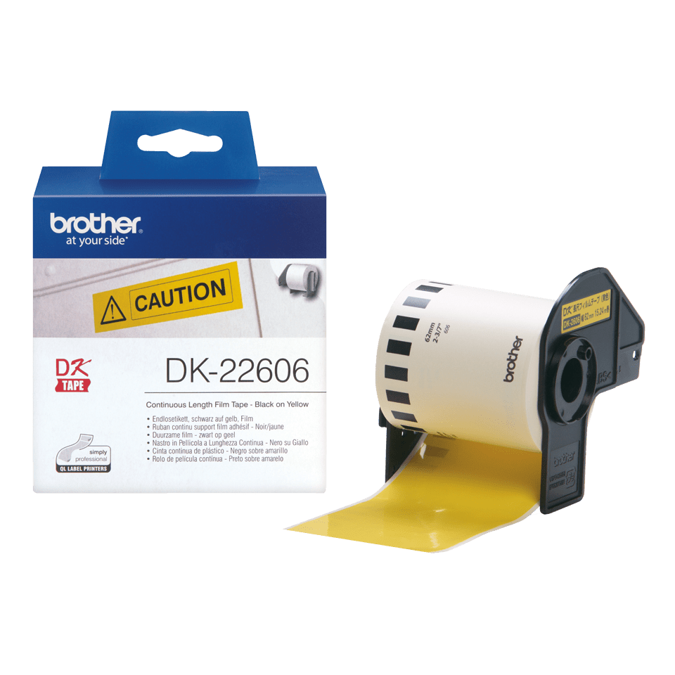 Brother Endlosfilmrolle DK-22606 / DK22606, schwarz auf gelb, 62 mm x 15,24 m