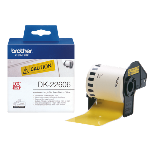 Brother DK-22606 / DK22606 continuous film roll, black on yellow, 62 mm x 15.24 m