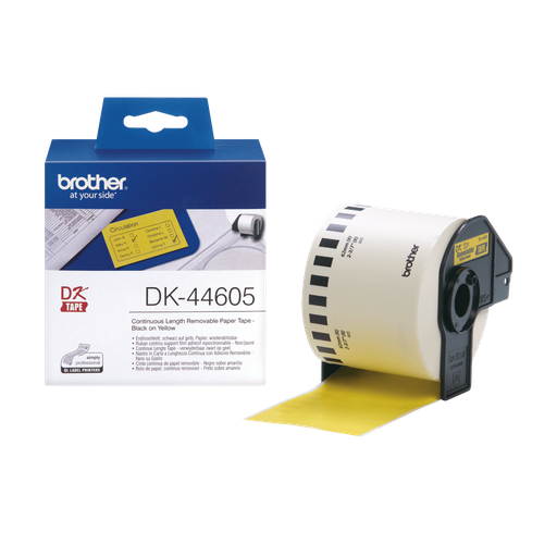 Brother DK-44605 / DK44605 continuous removable paper roll, black on yellow, 62 mm x 30.48 m