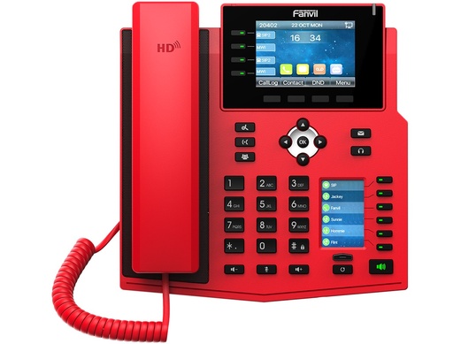 Téléphone de bureau SIP Fanvil X5U-R V2, rouge, double écran couleur, 30 touches DSS, PoE